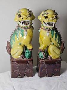 Vintage Sancai Glaze Yellow Foo Dogs