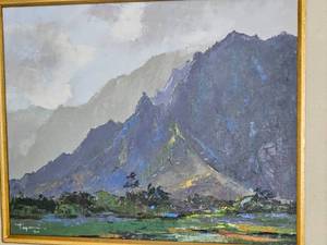 lot 28 image: Hawaii Mountain Scape Oil Signed Hiroshi Tagami