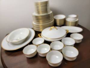 lot 71 image: Classic Gold Banded Limoges Porcelain China Service