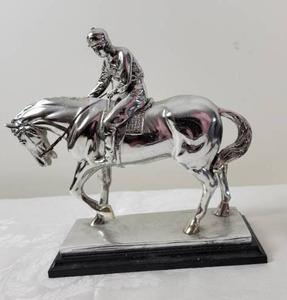 lot 19 image: Silver Resin Horse and Jockey Statue by Crosa, 1995
