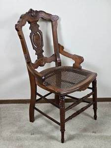 lot 130 image: Antique Carved Burlwood Caned Seat Accent Chair