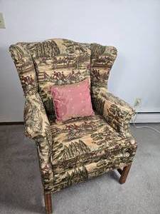 lot 127 image: Vintage George III Wingback Armchair with Fox Hunting Upholstery