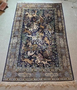 Persian Wool Qom Hunting Rug - 7' x 4'7"