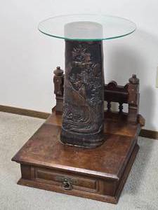 lot 12 image: Antique Japanese Meiji Era Carved Wood Vessel Accent Table