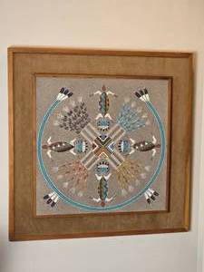 lot 59 image: Magical Navajo Fine Art Sand Painting - R. Garcia - Buffalo