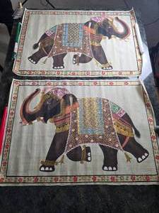 lot 68D image: Stunning Vintage Handpainted Indian Silk Pair - Illuminated Elephants