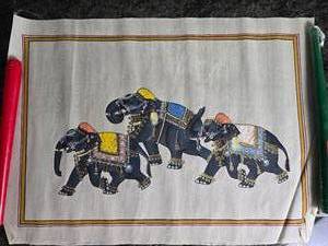 lot 68A image: Stunning Vintage Handpainted Indian Silk - Elephant Parade