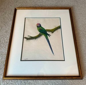 lot 111 image: Funky Vintage Fine Art Original Painting - H.L. Dongo - Parakeet