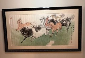 lot 110 image: Stunning Antique Chinese Ink Wash Painting - Wild Horses