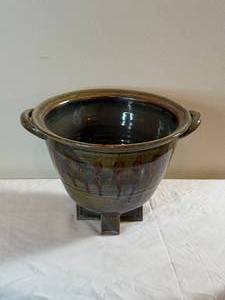 lot 145 image: Vintage Drip Glaze Footed Vessel