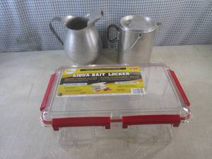 lot 52 image: (CS) Vintage Aluminum Pitcher and C...