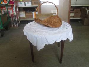lot 53 image: (EW4) Wood Table with Cloth Cover a...