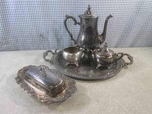 lot 80 image: (BS) Silverplated Tray, Coffee Pot,...