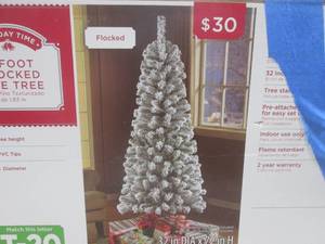 lot 86 image: (F-3) 6 Foot Flocked Pine Christmas...