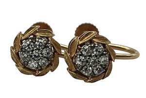 Vintage 14K Gold Round Diamond Cluster Screw Back Earrings, 10mm Diameter, 5.25 Grams Total Weight, 7 Round Diamonds per Earring