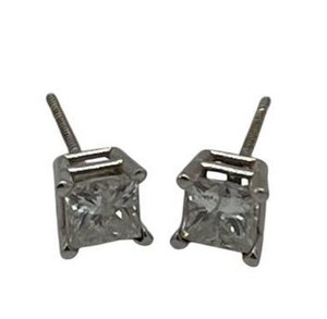 lot 7 image: Vintage Princess Cut Diamond Earrings Set in 18K White Gold (WIC 18K Stamp) (.7 Grams Total Weight)