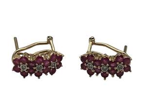 lot 10 image: Vintage 14K Gold & Diamond Earrings with Pink Stones (4.5 Grams Total Weight)