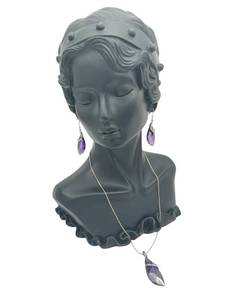 lot 15 image: Beautiful 925 Sterling Silver & Purple Glass Pendant Necklace & Matching Earrings (16-inch Chain)