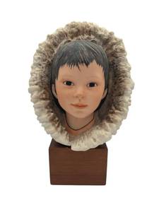 lot 31 image: Vintage Cybis 10-inch Porcelain Eskimo Inuit Boy Snow Statue Bust
