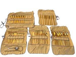 lot 51 image: Vintage 1968 Cellini Romanesque Golden Flatware Set with Rose Handle