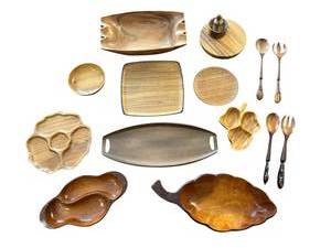 lot 54 image: Wonderful Assortment of Wood Serving Utensils & Trays including Vintage Japanese, Mahogany, and More