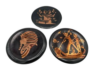 lot 60 image: MCM Copper Etched Egyptian Decorative 8 Wall Plates