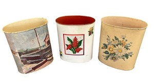 lot 67 image: Vintage Metal Wastebasket Lot - Maid of Honor, Weibro Corp. - Approximately 13-inches Tall