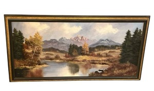 lot 72 image: Original L. Koboth Landscape Oil Painting in 27.5 x 52.25 Frame