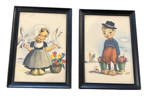 lot 77 image: Vintage Dutch Boy & Dutch Girl Framed Art Prints (5 x 7 Frames)