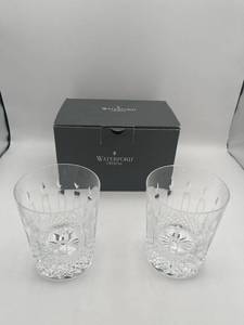 lot 95 image: Nice Set of 2 Waterford Crystal Happy Birthday Double Old Fashioned Glasses with Original Box (4 38 tall)