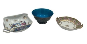 lot 93 image: Vintage Reed & Barton #102 Silverplate with Blue Enamel Bowl, Royal Czechoslovakia Decorative Dish, and Hand Painted Nippon Japan Dish