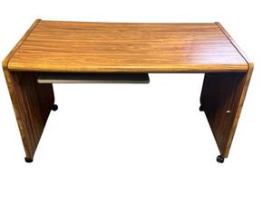 lot 139 image: Rolling Wooden Office Desk (49.25 W x 28 T x 27 D) - Main Level, Bring Help to Remove