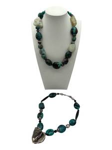 lot 152 image: Wonderful pair of 18 Dyed Turquoise and Metal Necklaces