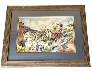 lot 158 image: Vintage Framed Peruvian Painting in 16 x 20 Frame in Nice Condition