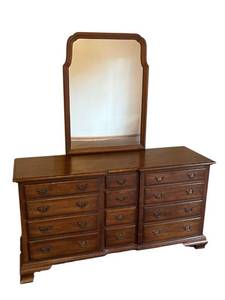 lot 159 image: Vintage Wood Dresser and Mirror (64 W x 73.5 T x 20 D) - Bring Help to Remove