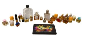lot 167 image: Huge Perfume Lot including Chanel No. 5 & Vintage Sterling Silver Mexico Perfume Snuff Bottle with Red Top