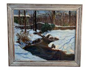 lot 180 image: Vintage Jeffrey Harris Signed Nature Scene Oil Paining in 25 x 29 Frame