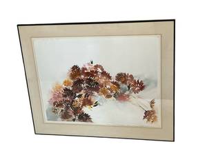 lot 201 image: Julia Peterson Fall Mums Watercolor in 30 x 37.5 Frame - Original Price $295