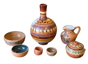 lot 212 image: Amazing PABLO SEMINARIO Peruvian Pottery (4 Pieces), a Mexican Clay Water Jug (14 Tall), and More