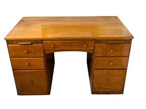 lot 214 image: Vintage FAMOUS REPRODUCTIONS of OLD NEW ENGLAND FURNITURE Office Desk and Chair (51 x 29.5 x 30.5) - HEAVY Bring Help to Remove