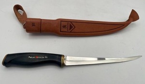 lot 279 image: Vintage Normark Stainless Steel Fillet Knife with Leather Sheath