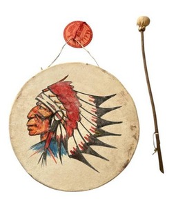 lot 350 image: Vintage Genuine Pawnee Bill Native American Tom-Tom