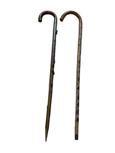 lot 391 image: Pair of Vintage European HikingWalking Canes with Commemorative Badges (approx 35.5 long)