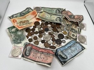 lot 443 image: Antique and Vintage Foreign Currency Lot - Coins and Paper Money