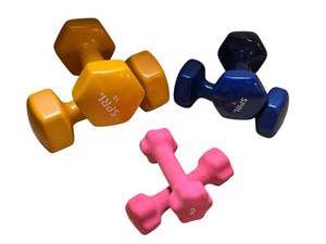 lot 453 image: SPRI Dumbbell Weights - 10lbs, 5lbs, and 2lbs