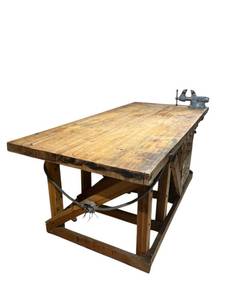 lot 500 image: Heavy Duty Bowling Alley Lane Top Wooden Workbench (91.25 x 42.25 x 39 T) - Vise Not Included, Bring help and Tools to Remove