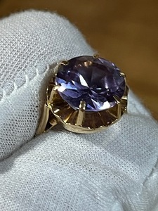 lot 510 image: Vintage 14K Yellow Gold & Tanzanite Ring (Size 4), 12.5mm Stone (5.2 grams) - Read Description