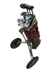 lot 508 image: Vintage Bobby Jones Spalding Golf Clubs and Pull Cart