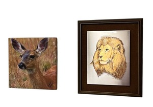 lot 532 image: Nice Art Lot - Vintage Limited Edition (6503500) Harry Antis Framed Aluminum Lion (13.75 x 16) & Canvas Deer Print