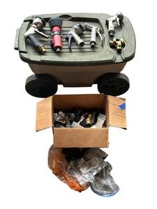 lot 640 image: Garden Spray Nozzles, Garden Cart, Garden Hose adapters and More